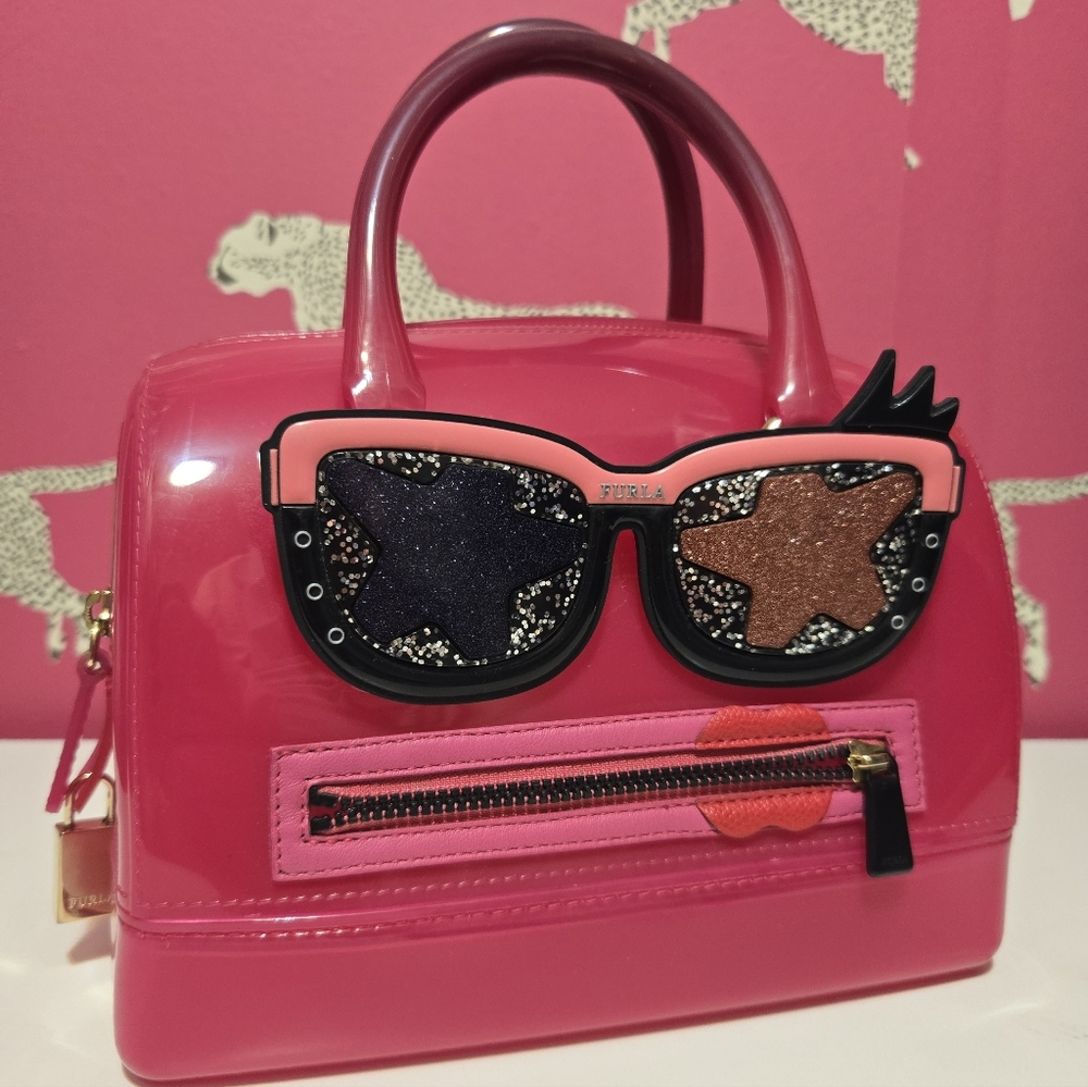 GUC Furla Candy Gang Sweetie Hot Pink Satchel Top Handle Boston Bag With Lock - Picture 7 of 11